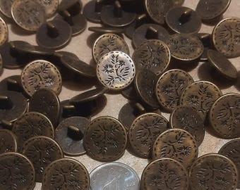 12 Buttons, 16mm, Metal button bronze, button Vintage, 1980s