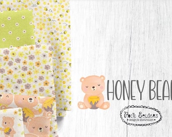 42 SQUARES COTTON 5 inchs, 100% cotton, quilt cotton - Honey Bear of Camelot Fabrics