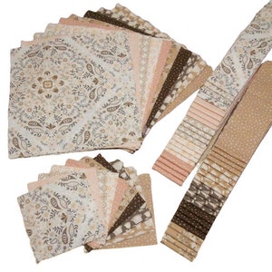 10 Pre-Cut cotton, beige and pink collection - Olivia de Camelot Fabrics