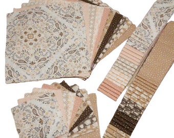 10 Pre-Cut cotton, beige and pink collection - Olivia de Camelot Fabrics