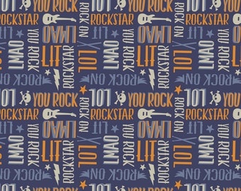 QUILT FABRICS, Rock Star, Guitar, music, 100% Cotton, quilt cotton, designer cotton - Rock On de Camelot Fabrics