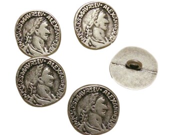 5 buttons: 18mm, Alexander, Button Metal, Button Medieval