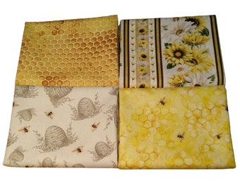 QUILT FABRIC, 4 prints, Honey Bee Farm, 100% coton - Timeless Treasures