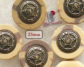 6 buttons, Country, 23mm, metal, rod, star, BM15