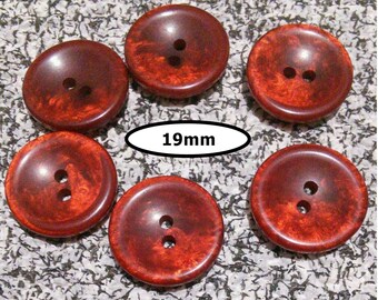 6 Buttons, 19mm, SHADE WINE RED, button 2 holes, Btn 88