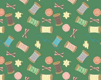 Fabric cotton Spools of Love, Green, 37230211, 01, QUILT FABRICS, 100% cotton, quilt cotton - Quilting Bees of Camelot Fabrics