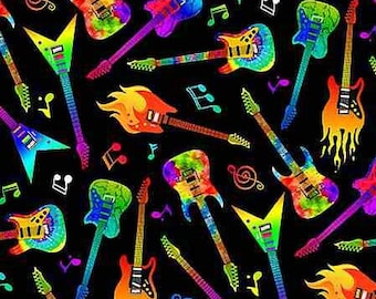 QUILT FABRIC Small World Mini Electric Guitars, 100% coton