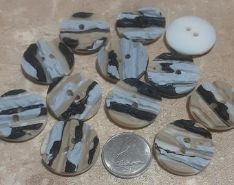 6 buttons, 22mm, button marble gray, beige, black, vintage button