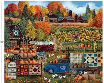 QUILT FABRIC Panel, 36"X44", 14250201P, 100% coton - Pumpkin Patch Keeper de Camelot Fabrics