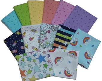 13 fats quarters, 18X22'' (45 x 55cm), Believe Rainbow Stars d'Andover Fabrics