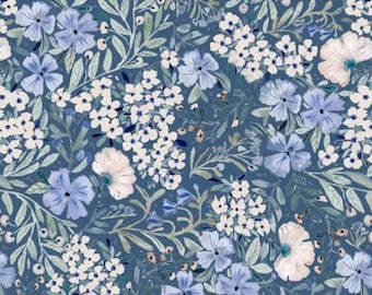 Fabric cotton, BROOKLIN GARDEN, Denim, 94240102-01, Quilt Fabrics, 100% cotton,quilt cotton - Bloom Manor of Camelot Fabrics