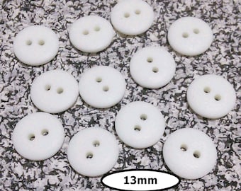 12 Buttons, 13mm, WHITE,  2 holes, Vintage, resin, BTN 30A