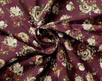 Fabric cotton, BLOOMING BEAUTY, Burgundy, 52240102, 03, Quilt Fabrics, 100% cotton, quilt cotton - Dark Romance of Camelot Fabrics
