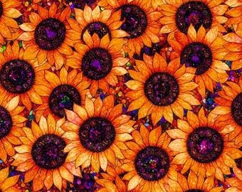 Fabric cotton, STAINED GLASS SUNFLOWER, 16240201, 02, Quilt Fabrics, 100% cotton - Sonny in the Sunflowers of Camelot Fabrics
