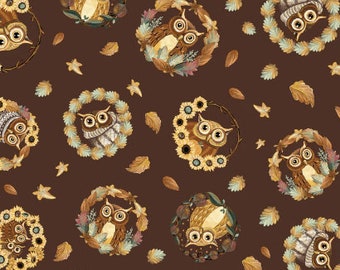 Fabric cotton owl, 49230205-02, QUILT FABRICS, 100% cotton, quilt cotton - Happy Fallidays Collection of Camelot Fabrics