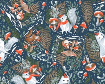 QUILT FABRIC Wolf, Squirrel, Winter, 100% cotton - Frosty Forage by Rae Ritchie pour Dear Stella
