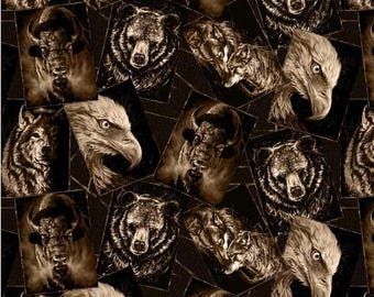 Fabric cotton Animal Postcards, 55230703, 01, QUILT FABRICS, 100% cotton, quilt cotton - Strokes of the Wild of Camelot Fabrics