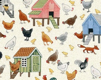 ANDOVER, Chicken coop, hen, 2294, Village Life, cotton, cotton quilt, cotton designer
