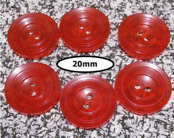 6 Buttons, 20mm, RED, button 2 holes, BTN 76B