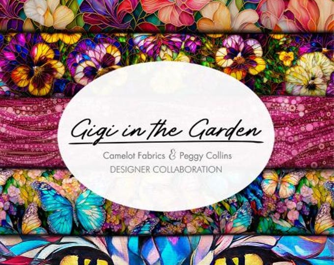 Featured listing image: QUILT FABRICS, 9 prints, Flowers and Butterflies, 100% Cotton, quilt cotton - Gigi in the Garden de Camelot Fabrics