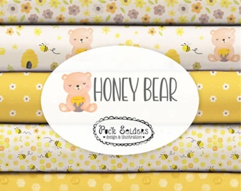 10 prints, Bee, Honey and Bear - Honey Bear of Camelot fabrics