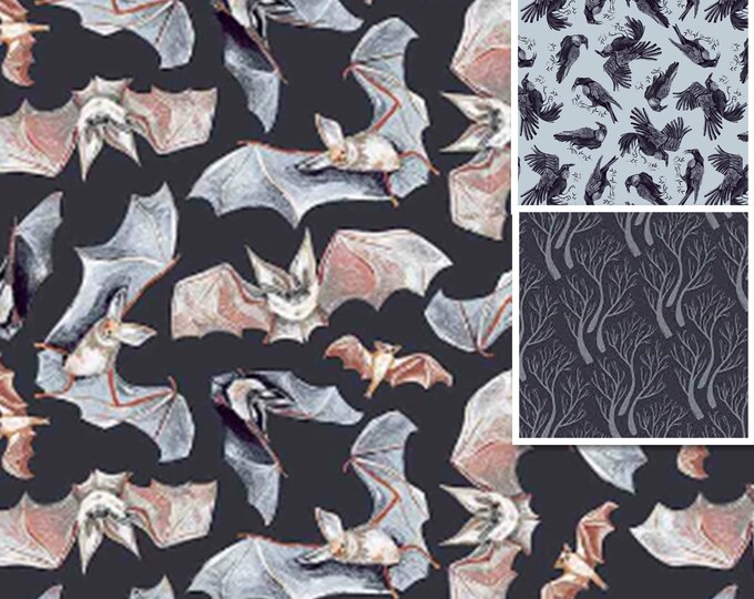 Featured listing image: DEAR STELLA, Halloween, Crow, Bat, Tree, 100% cotton, 1816, 1818, 1819, cotton quilt, cotton designer, Rae Ritchie
