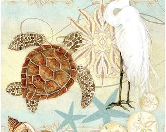QUILT FABRIC Panel, 36"X44", Turtle, 55230609P, 100% coton - Coastal Waterways de Camelot Fabrics