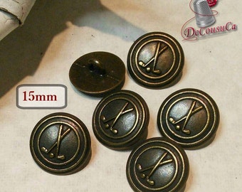 6 Buttons Golf, 15mm, metal button, sport button, vintage, BM124