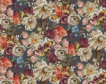 Fabric cotton, DECADENT FLORALS, Slate, 52240101, 03, Quilt Fabrics, 100% cotton, quilt cotton - Dark Romance of Camelot Fabrics