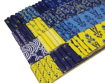 12 or 48 Jelly Rolls, Pre-Cut cotton, 48 colors BLUE, YELLOW - Somerset de Benartex Fabrics