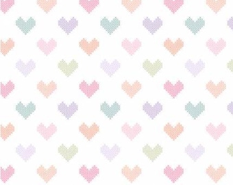 Fabric cotton, CROSS-STITCHED HEARTS, White, 58240103, 01, Quilt Fabrics, 100% cotton, quilt cotton - Daisy & Lilly of Camelot Fabrics