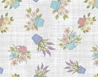 BENARTEX FABRICS, Fabric Happy Flowers, Light Sky, Butterfly Garden, 6362, 05, 100% cotton, cotton quilt, cotton designer