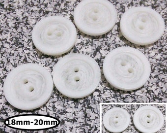 6 Buttons, 18mm or 20mm, MARBLE WHITE, button 2 holes, vintage button, BTN 80A