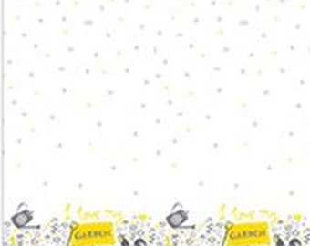 SALE, CAMELOT FABRICS, Village Life Border, grey, yellow, white, 100% Cotton - Village Life de Camelot Fabrics