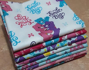 SALE, CAMELOT FABRICS, Bundle of 8, Care Bears, 100% cotton