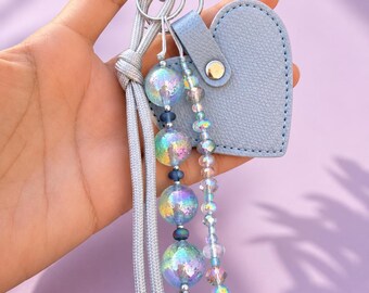 Bright Blue Beaded Bag Charm and Keychain | Purse Charm | Tote Bag Accessory | Cute Keychain | Handmade Gift for Her
