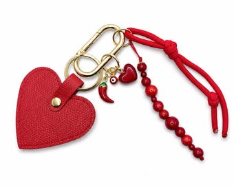 Colorful "Spicy" Red Beaded Bag Charm and Keychain | Purse Charm | Tote Accessory | Handmade