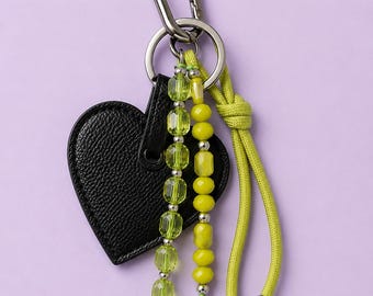Black & Lemon Green Beaded Bag Charm and Keychain | Tote Accessory | Handmade - Dirty Martini