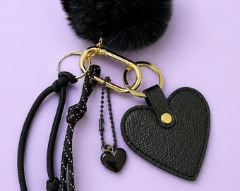 Black Beaded Bag Charm and Keychain | Purse Charm | Tote Accessory | Handmade