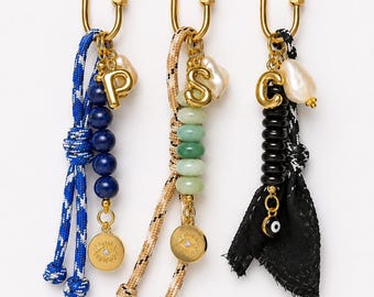 Personalized Beaded keychain, Colorful bag charm, Initial charm keychain, Custom keychain, Purse charm for tote bags