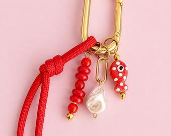 Colorful Handmade Bag Charm & Keychain | Fish Bag Charm | Pink Carabiner Keychain | Beaded Purse Charm | Kawaii Backpack Acces | Tote Charm