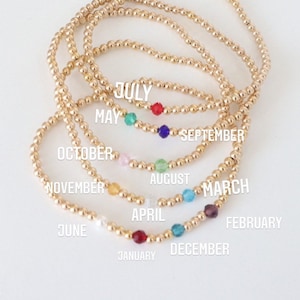 Birthstone Bead Bracelets, Mothers Day Gifts, Beaded Bracelets, Gold Bead Bracelets