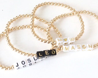 Gold Bead Name Bracelet, Cube Letter Beads, Gold Filled Name Bracelet, Bead Name Bracelet, Gold Filled, Customized, Gold Bead Bracelets