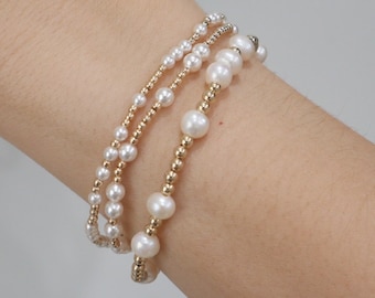 Scattered Bracelets, Pearls, Boho Bracelets, Gold Bead Bracelets, Gold and Wood Bead Bracelets, Bracelet Stacks, Bead Bracelets