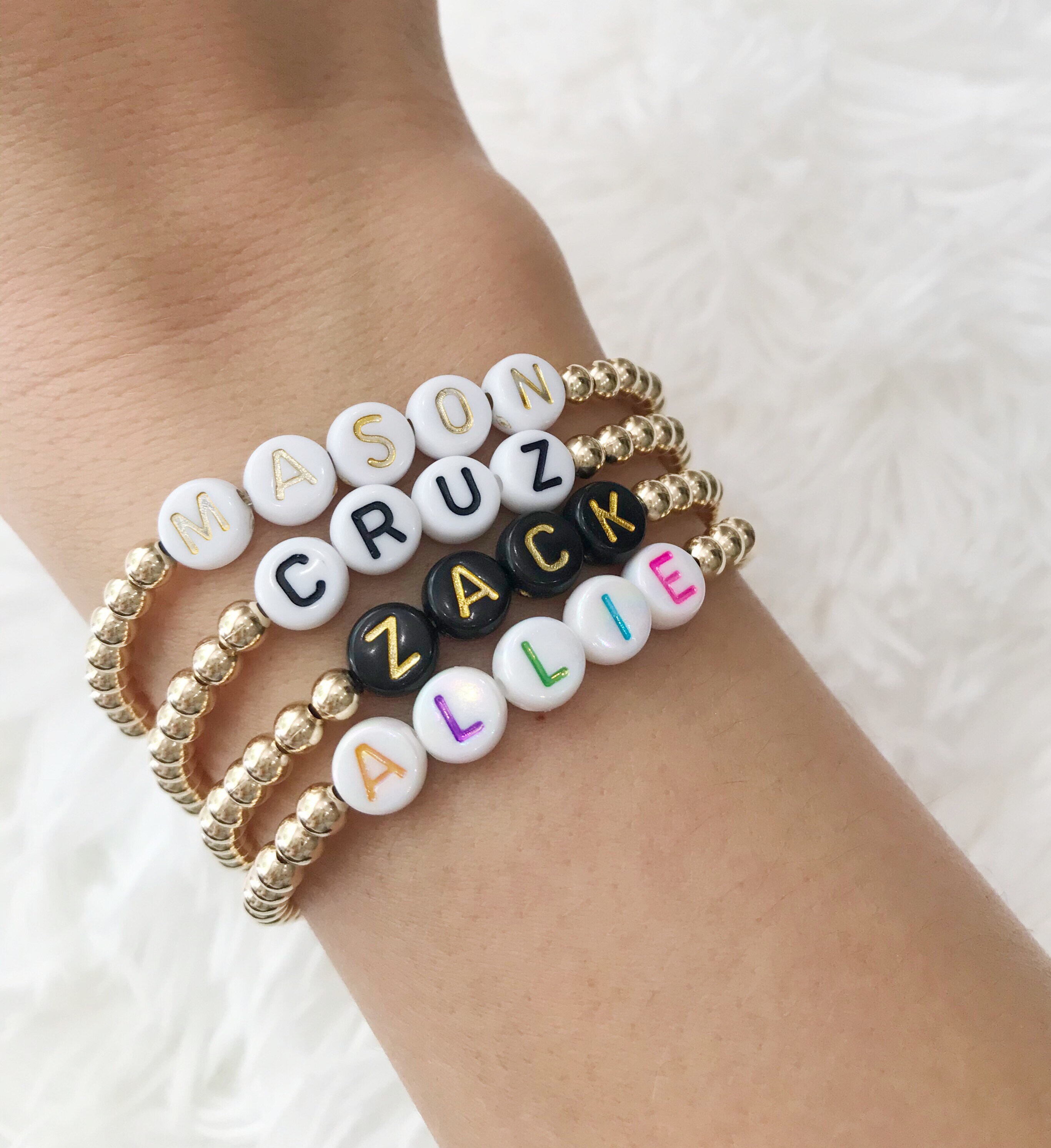 Bead Name Bracelet Customized Name Bracelet Gold Bead Etsy