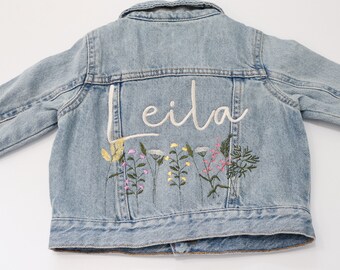 Bright Wildflower Jacket, Embroidered Name Jacket, Embroidered Denim Jacket, Custom Denim Jacket, Personalized Jacket, Wildflower Jacket