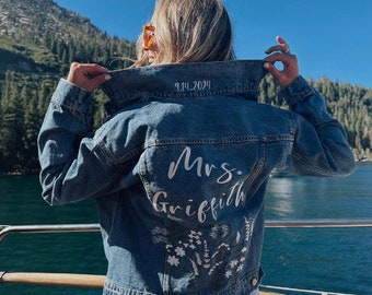Bridal Jacket, Jean Jacket, Wedding Denim Jacket, Embroidered Name Jacket, Personalized Jean Jacket, Custom Jean Jacket