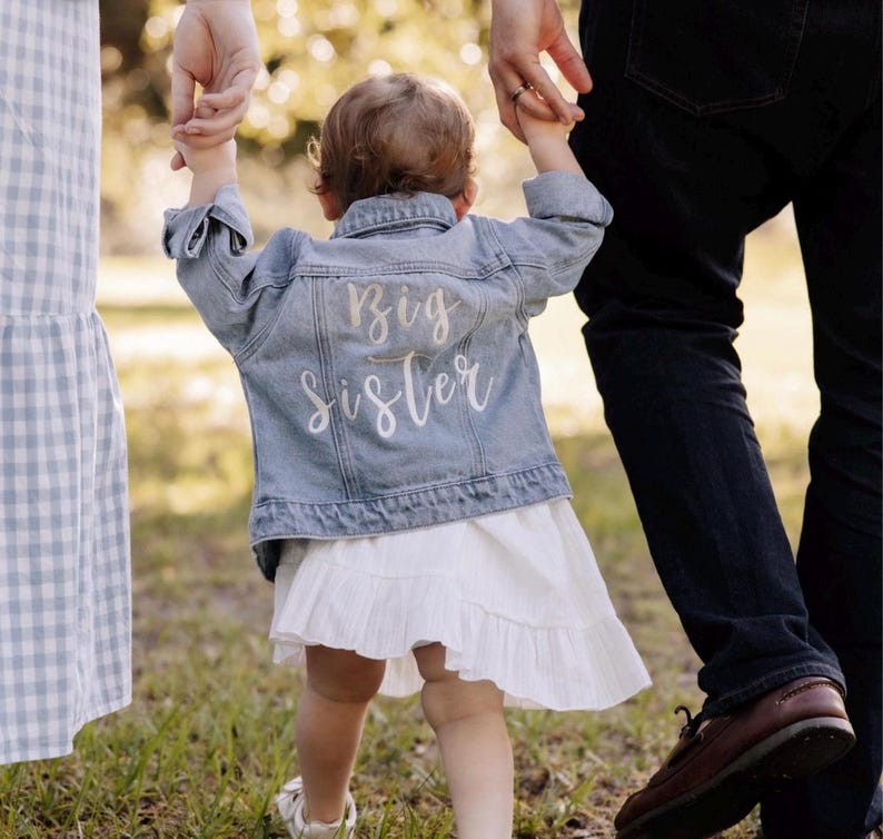 Big Sister, Big Sister Jacket, Embroidered Name Jacket, Denim Name Jacket, Kids Denim Jacket, Embroidered Denim Jacket image 2