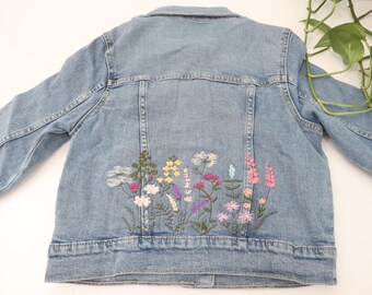 Jean Jacket, Embroidered Wildflower Jacket, Embroidered