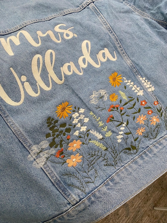 Custom Bridal Jacket, Bridal Denim Embroidered Jacket, Bride, Wedding Gift, Bachelorette Gift, Wedding